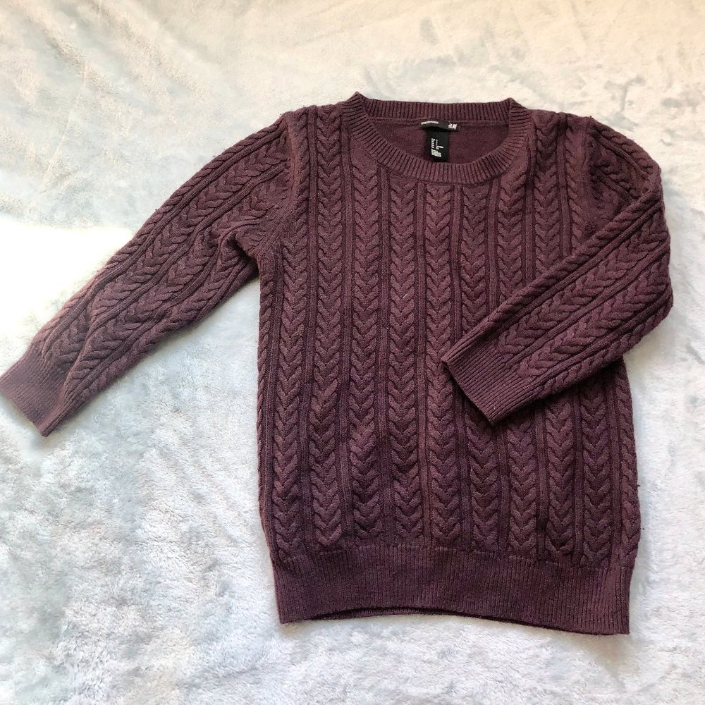 H&M Dark Purple Ribbed Woven Sweater